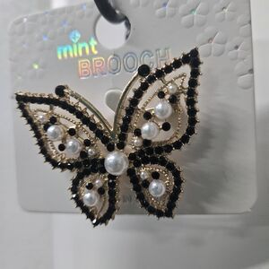 Mint Black and Gold Butterfly Brooch